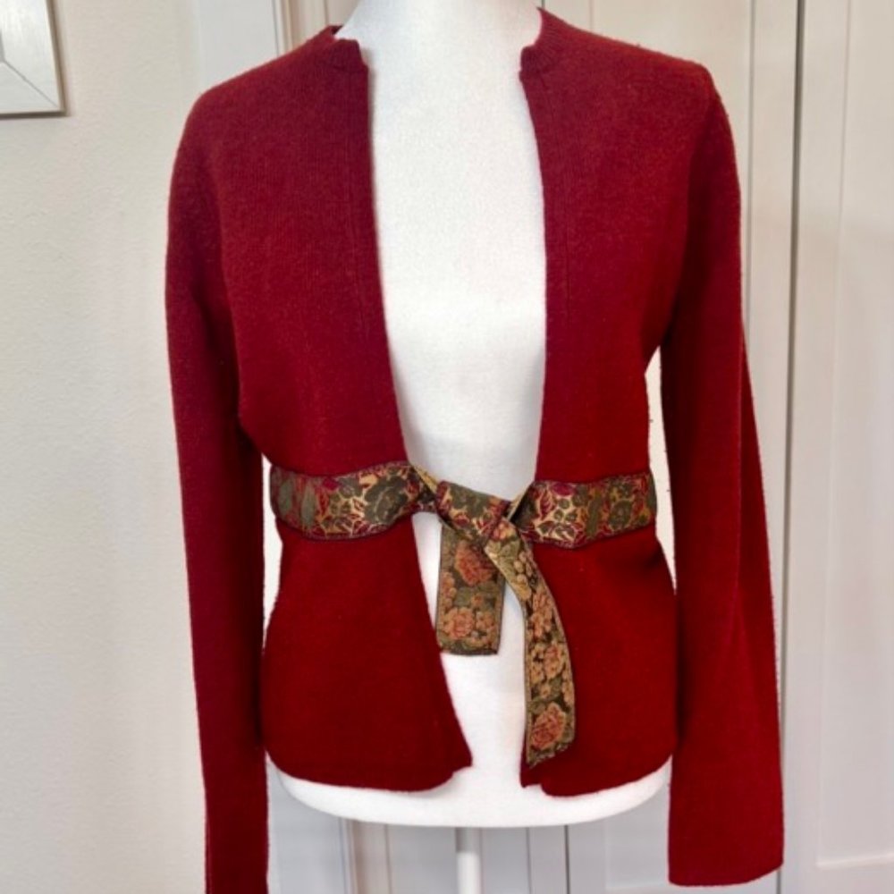 Anthropology’s Falling On Snow Wool Blend Cardigan with Ribbon Tie, Small